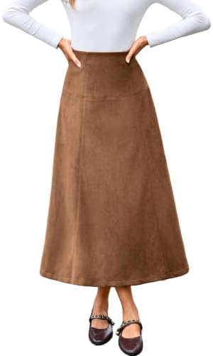Paneled faux suede A line midi in Brown