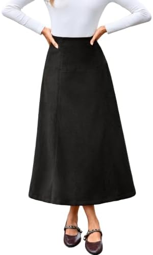 Paneled faux suede A line midi in Black