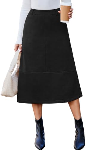 Double layer suede midi with pockets in Black