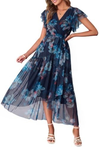 Faux wrap belted high low maxi dress in Navy