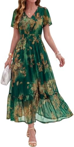 Vintage floral ruffle hem midi dress in Dark Green Floral