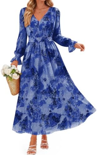 Blue floral long sleeve maxi dress in Blue Floral
