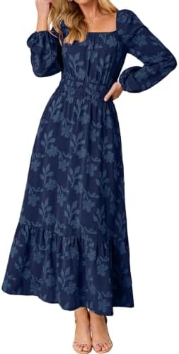 Puff sleeve jacquard ruffle maxi dress in Navy