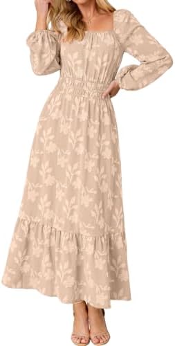 Puff sleeve jacquard ruffle maxi dress in Beige