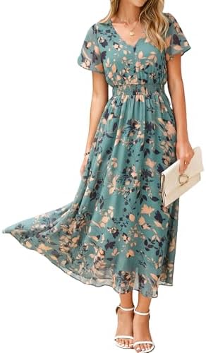 Chiffon floral maxi dress in Lake Blue
