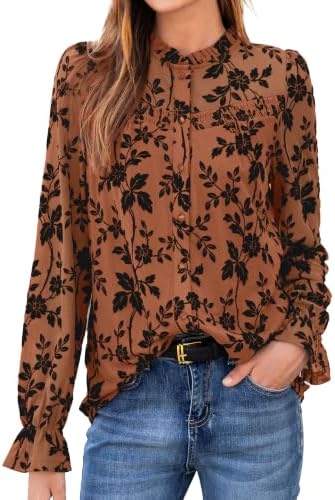 Brown orange floral mesh shirt in Brown Orange