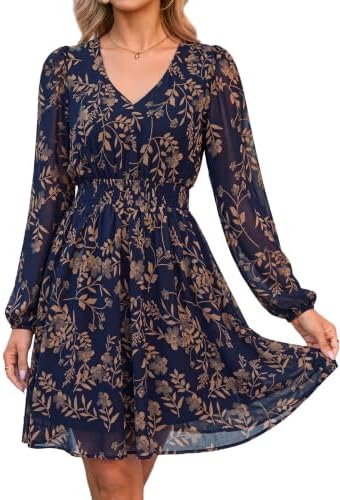 Puff sleeve chiffon floral mini in Navy Floral