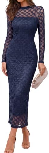 Geometric lace bodycon maxi in Navy Blue