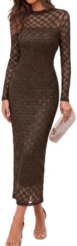 Geometric lace bodycon maxi in Dark Coffee