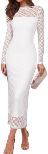 Geometric lace bodycon maxi in White