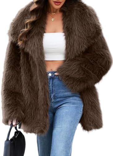 Coffee brown shaggy faux fur coat in Coffee Brown