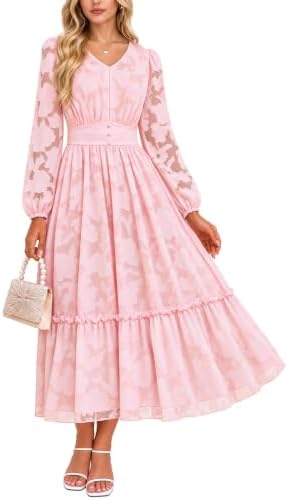 Pink jacquard long sleeve A-line in Pink