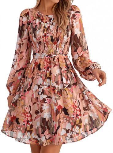 Smocked bodice floral mini in Kahki Floral