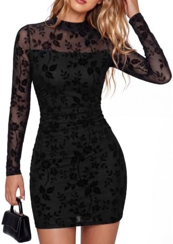 Flocked mesh bodycon mini in Black 2