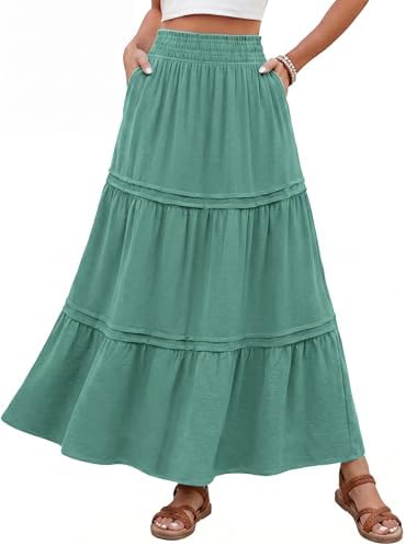 Smocked empire waist maxi skirt in Pea Green