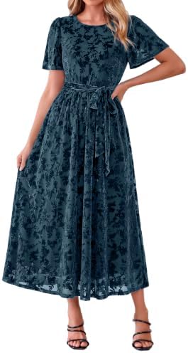 Velvet burnout tie waist maxi in Dark Blue
