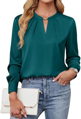 Emerald satin keyhole blouse in Emerald Green