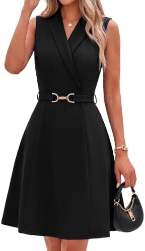 Black sleeveless fit and flare work dress in Black