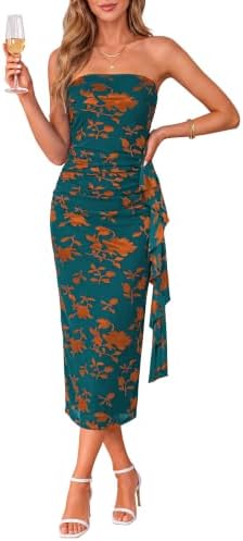 Strapless flocked velvet midi in Teal