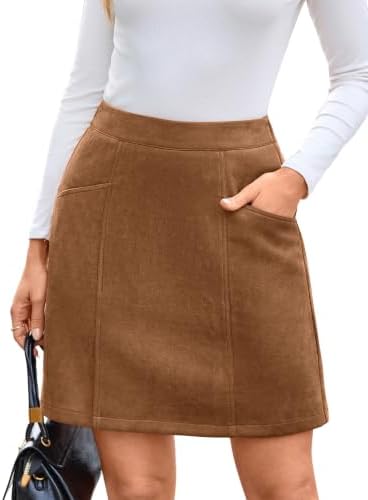 Suede mini skirt with slant pockets in Brown