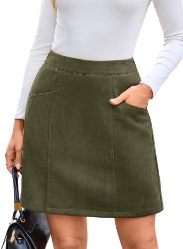 Suede mini skirt with slant pockets in Army Green