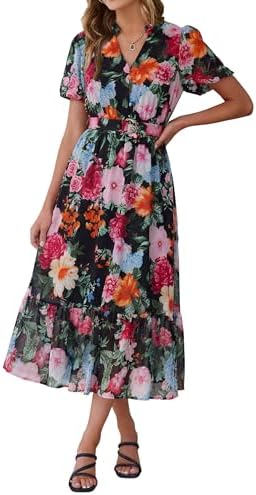 Belted black peony midi in Black Peony