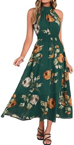 Halter neck tiered floral maxi in Green