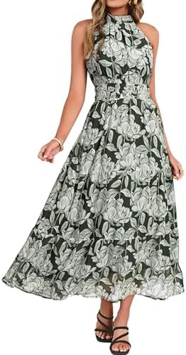 Halter neck tiered floral maxi in Green
