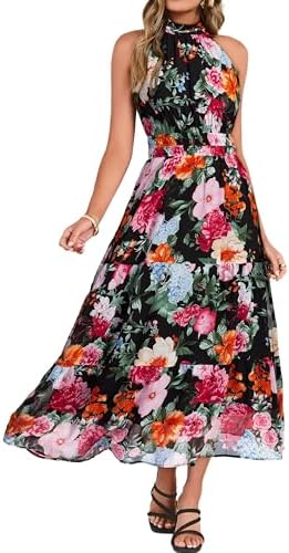 Halter neck tiered floral maxi in Black