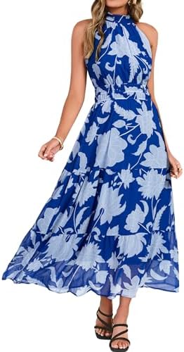 Halter neck tiered floral maxi in Blue