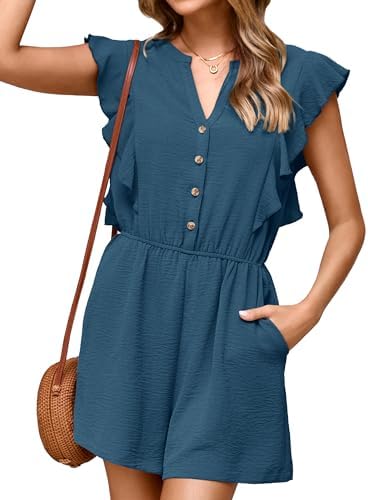Ink blue wide leg romper in Ink Blue