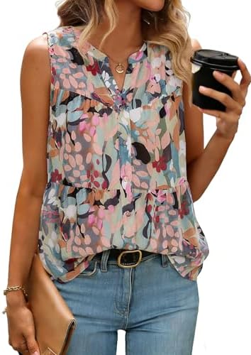 Tiered floral chiffon tank blouse in Green Floral