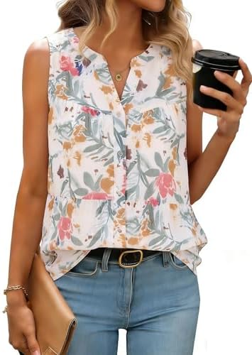 Tiered floral chiffon tank blouse in White Floral