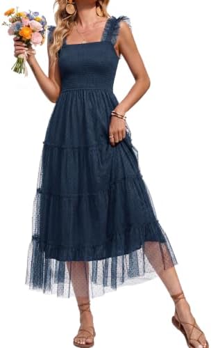 Polka dot tulle midi in Navy