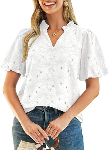 Eyelet puff sleeve boho blouse in White