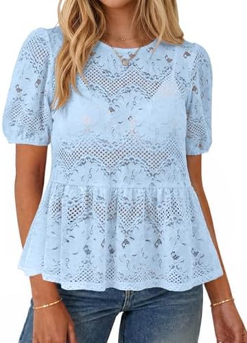 Lace peplum babydoll top in Light Blue