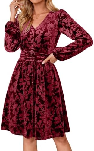 Lantern sleeve velvet party dress in Burgundy