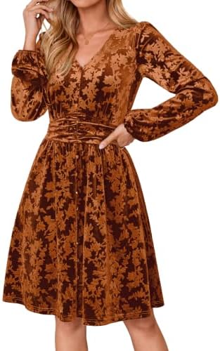 Lantern sleeve velvet party dress in Orange