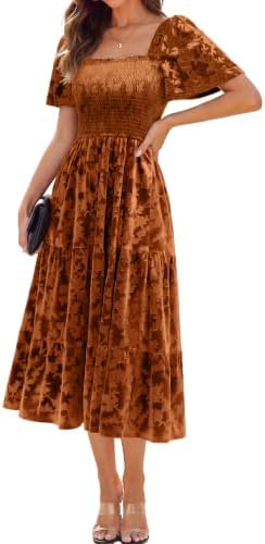 Square neck tiered velvet maxi in Earthy Orange