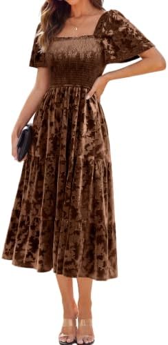 Square neck tiered velvet maxi in Brown