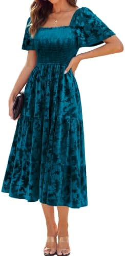 Square neck tiered velvet maxi in Blue Green