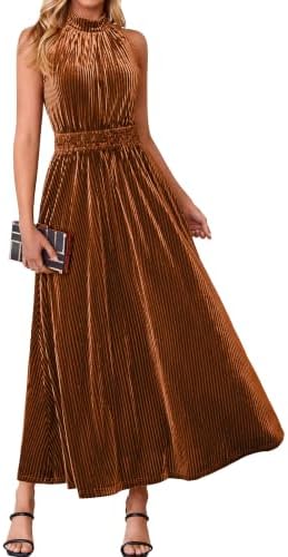Ribbed velvet halter maxi in Burnt Orange