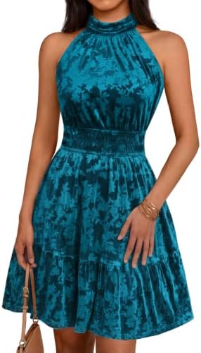 Burnout velvet halter mini in Blue Green