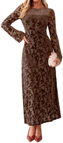 Bell sleeve burnout velvet maxi in Coffee Brown