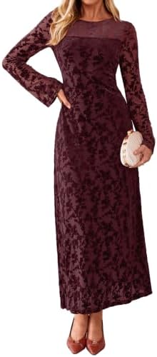 Bell sleeve burnout velvet maxi in Wine Red