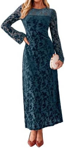 Bell sleeve burnout velvet maxi in Dark Blue