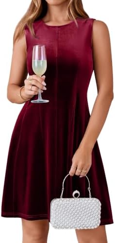 Burgundy velvet crew neck dress in Burgundy
