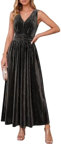 Sleeveless ribbed velvet maxi with pockets in Black