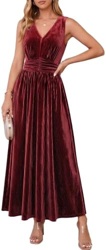 Sleeveless ribbed velvet maxi with pockets in Wine Red
