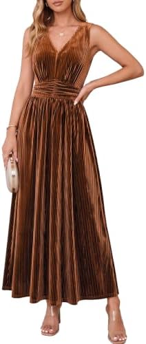 Sleeveless ribbed velvet maxi with pockets in Pumpkin
